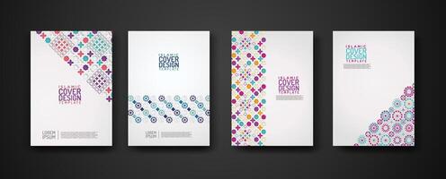 Set islamic cover design template with colorful detail and texture of floral mosaic islamic art ornament. vector