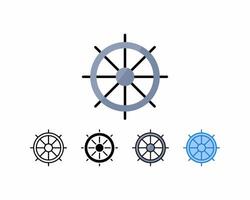 set of 5 ship wheel icon designs, line, outline, glyph, filled line, flat color and blue color. Editable strokes and pixel perfect. Can be used for digital products, prints,etc. vector