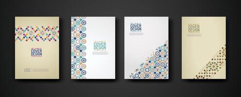 Set islamic cover design template with colorful detail and texture of floral mosaic islamic art ornament. vector