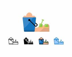 Toy bucket and shovel full of sand.set 5 icon design,line, outline, glyph, filled line, flat color, and blue color.Editable strokes and pixel perfect.Can be used for digital products, prints etc. vector