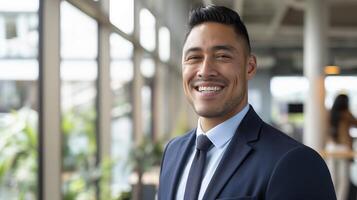 Confident Professional Businessman in Modern Office with Bright Natural Light and Plants photo