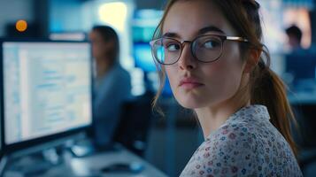 Focused Professional Woman in Tech Office photo