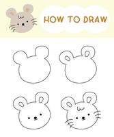 How to draw rat face cartoon step by step for learning, kid, education, coloring book. illustration vector