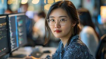 asiático mujer programador en un oficina ambiente foto