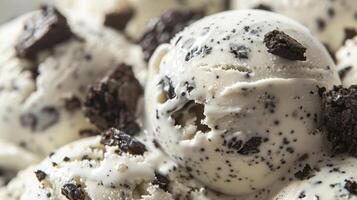 Close up shot of Oreo cookies and cream ice cream scoop photo