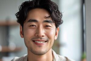 Young korean man smiling photo