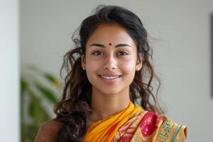 indio mujer en un brillante sari foto