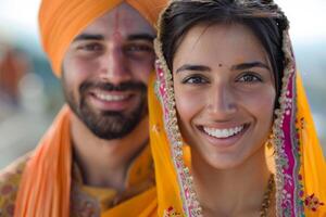 Beautiful indian woman and man in traditional clothes photo