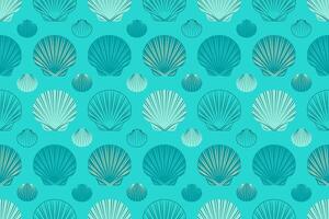 Seamless pattern with contour line seashells on aquamarine background vector