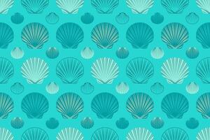 Seamless pattern with contour line seashells on aquamarine background vector