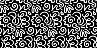 Black and white line doodle seamless pattern. Simple hand drawn scribble art background in minimalist style vector