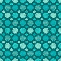 Sea shells seamless pattern on aquamarine background vector