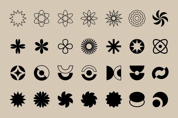 Retro futurism geometric Y2K shapes collection