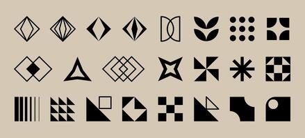 Brutalist geometric shapes collection. Black Y2K design figures vector