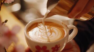 Pouring milk into a cup of Espressino for a creamy finish photo