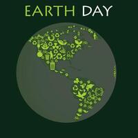 mundo tierra día. verde planeta, reciclaje sistema y verde hojas. vector