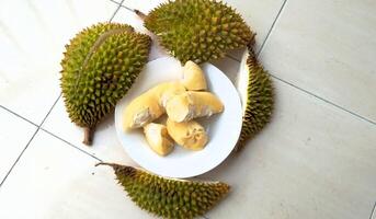 Durian exotic southern fruit, peel and pulp photo
