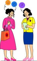 two women talking with speech bubbles above them vector