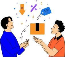 two people are holding a box with a price tag on it vector