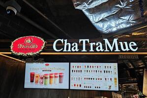 Bangkok, Thailand May 08, 2024 Cha Tra Mue Sign. Cha Tra Mue is famous Thai tea shop that was founded in 1945. photo