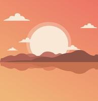 puesta de sol paisaje en un montaña lago vector