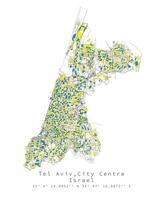 tel aviv,israel ciudad centro, preciso mapa urbano detalle calles carreteras color mapa vector