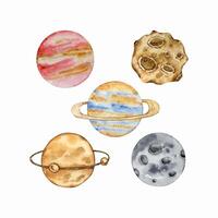 Watercolor planets set, space vector