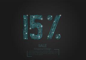 Abstract isolated blue 15 percent sale concept. Polygonal illustration looks like stars in the blask night sky in spase or flying glass shards. Digital design for website, web, internet vector