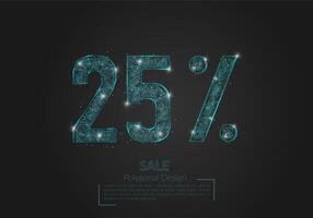 Abstract isolated blue 25 percent sale concept. Polygonal illustration looks like stars in the blask night sky in spase or flying glass shards. Digital design for website, web, internet vector