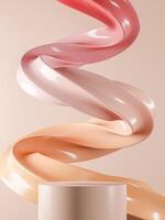 Beige platform with wavy twisted creams. Abstract background for cosmetic or soft cream. 3D illustration photo