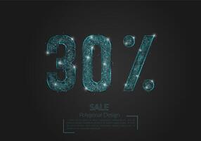 Abstract isolated blue 30 percent sale concept. Polygonal illustration looks like stars in the blask night sky in spase or flying glass shards. Digital design for website, web, internet vector