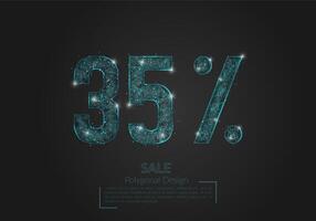 Abstract isolated blue 35 percent sale concept. Polygonal illustration looks like stars in the blask night sky in spase or flying glass shards. Digital design for website, web, internet vector