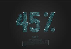Abstract isolated blue 45 percent sale concept. Polygonal illustration looks like stars in the blask night sky in spase or flying glass shards. Digital design for website, web, internet vector