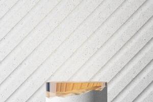 White stone pallet with orange glass top and white cement backdrop. Abstract background for product presentation. 3D illustration photo