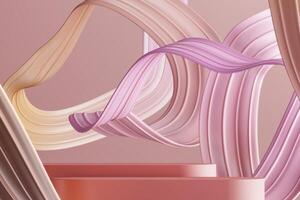 Two base platform with abstract spiral curves background. 3D illustration photo