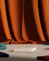 Beige platform on fabric scene, Abstract background for product presentation. 3D illustration photo