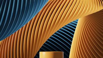 The yellow podium with abstract two tone wavy pattern background. 3D illustration photo