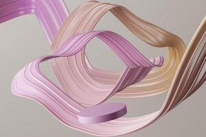 Pink platform float in air with abstract spiral curves background. 3D illustration photo