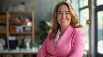 Professional Businesswoman in Modern Office Setting Smiling Confidently - Diversity and Leadership Concept photo