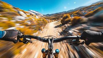 Cycling down a dirt road under the vast sky, enjoying the natural landscape photo