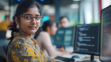 Female Programmer at Work in Collaborative Office photo