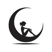 Silhouette of a Girl Sitting on the Moon vector