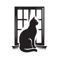 Silhouette of a Cat Looking Out a Window vector