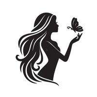 Silhouette of a Girl and a Butterfly vector