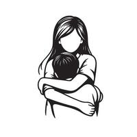 Girl Comforting Boy, Black and White Illustration vector