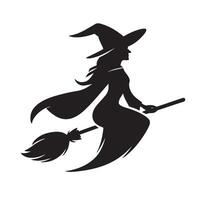 Silhouette of a Witch on Her Broom vector