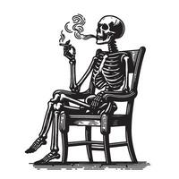 Skeleton Smoking While Sitting on a Chair, Black and White Illustration vector