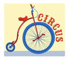 retro monociclo con letras circo. brillante circo concepto vector