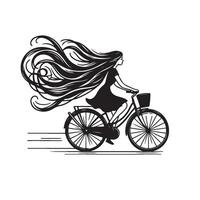 niña montando bicicleta con pelo fluido en el viento ilustración vector