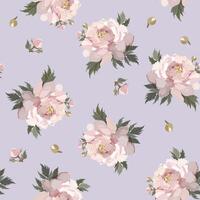 floral seamless pattern with soft pink peonies on light lilac background vector